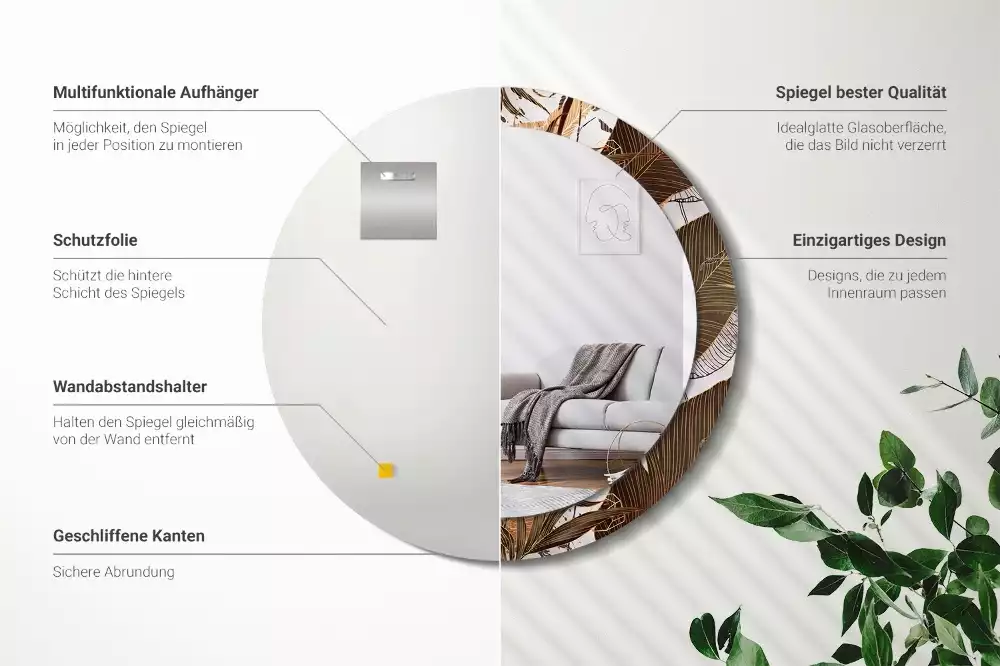 Oglindă rotundă imprimată Frunze de palmier