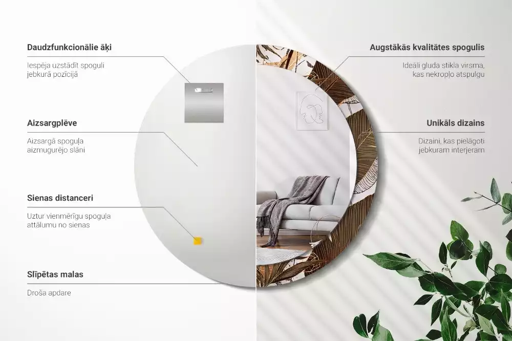 Oglindă rotundă imprimată Frunze de palmier