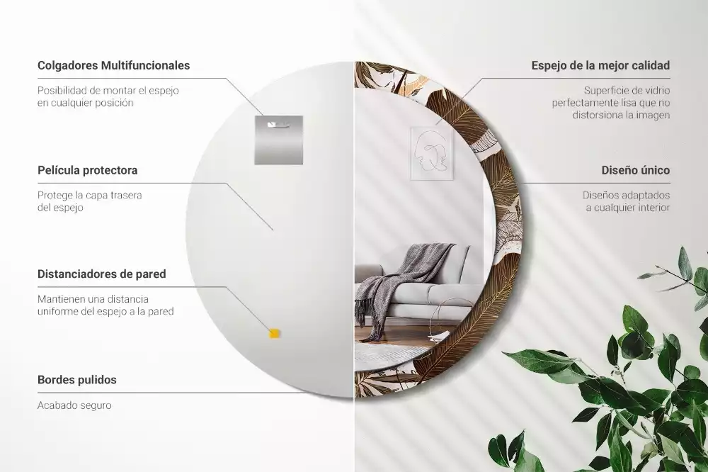 Oglindă rotundă imprimată Frunze de palmier