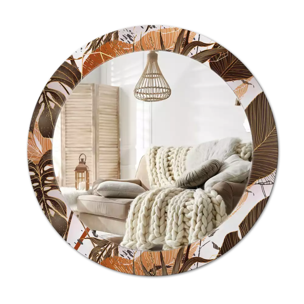Oglindă rotundă imprimată Frunze de palmier