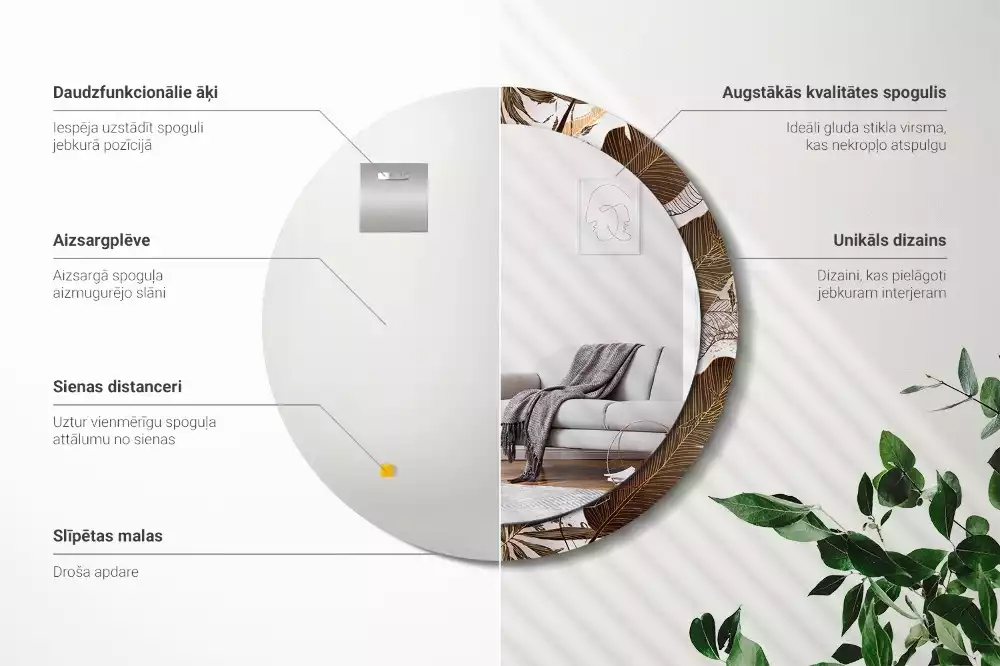 Oglindă rotundă imprimată Frunze de palmier