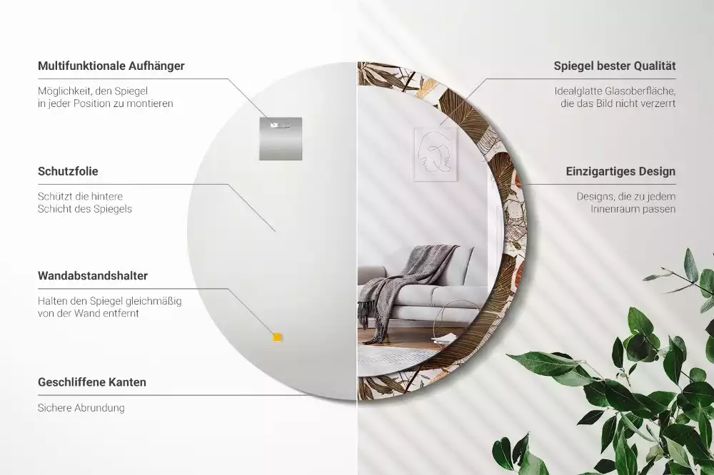 Oglindă rotundă imprimată Frunze de palmier