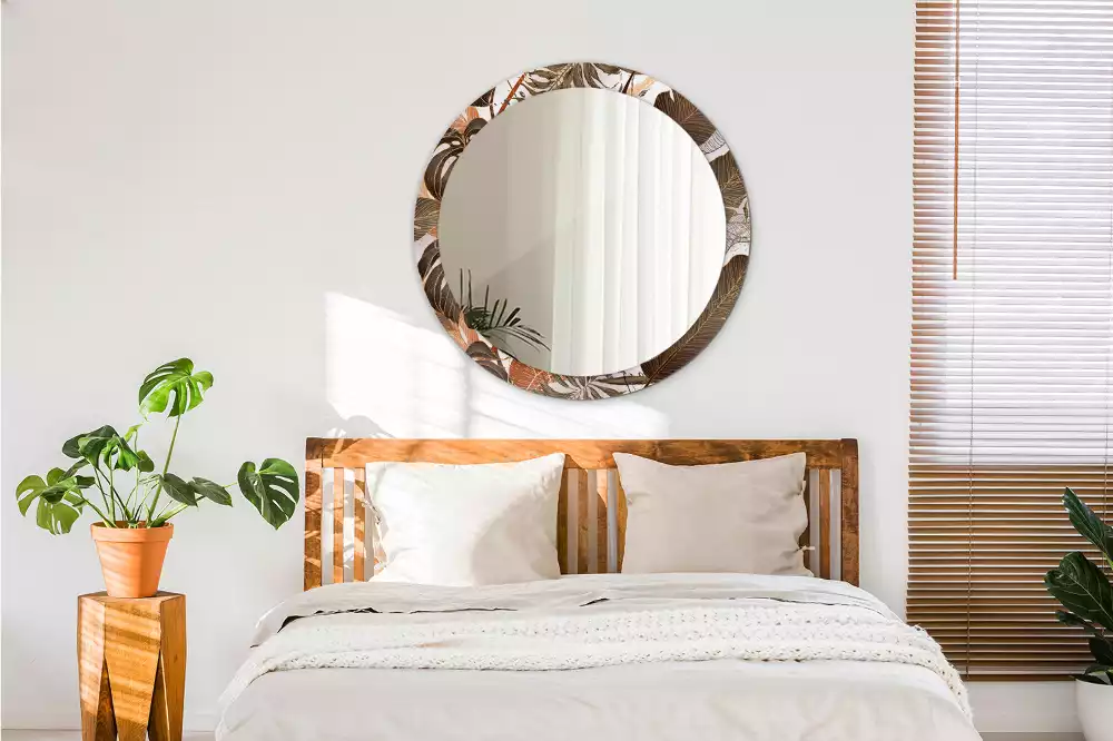 Oglindă rotundă imprimată Frunze de palmier