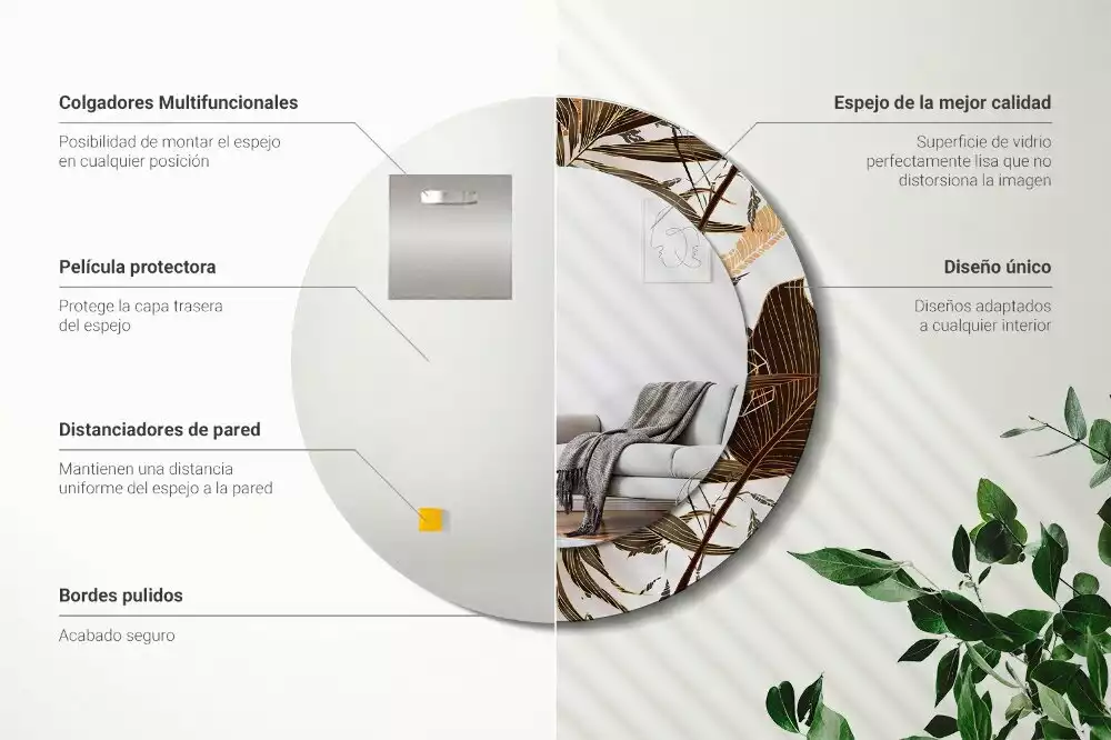 Oglindă rotundă imprimată Frunze de palmier