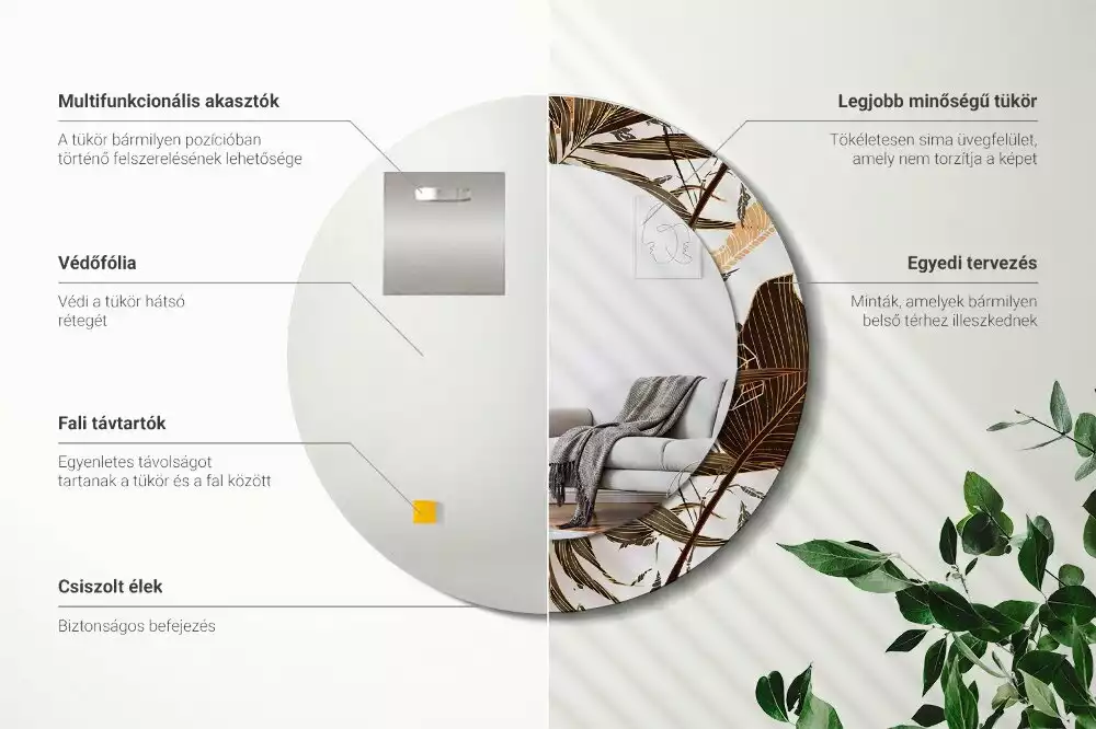 Oglindă rotundă imprimată Frunze de palmier