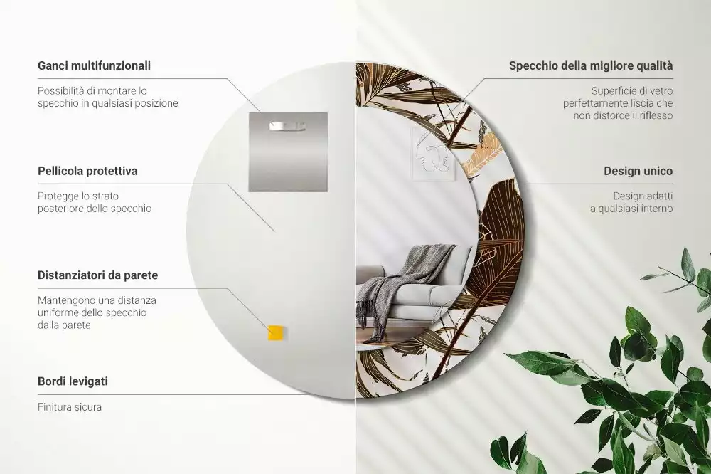 Oglindă rotundă imprimată Frunze de palmier