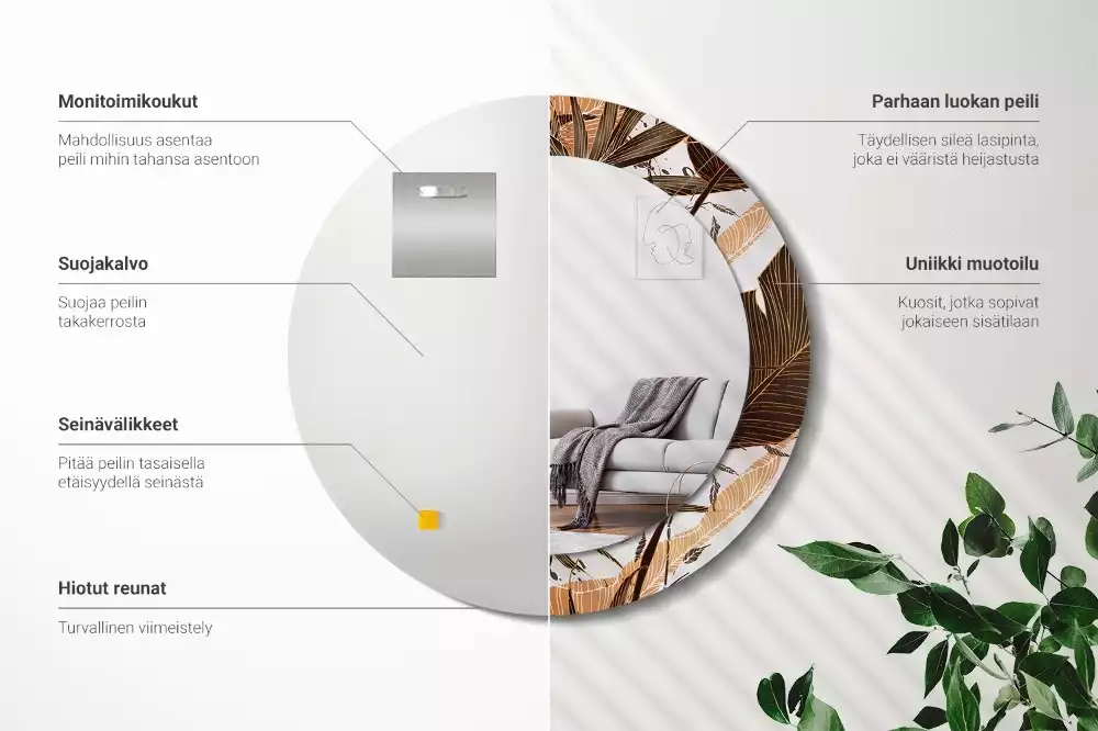 Oglindă rotundă imprimată Frunze de palmier