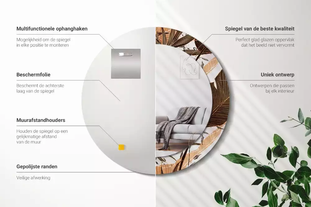 Oglindă rotundă imprimată Frunze de palmier