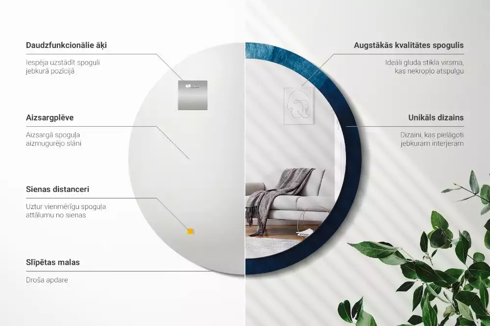 Oglindă rotundă ramă cu imprimeu Artă abstractă