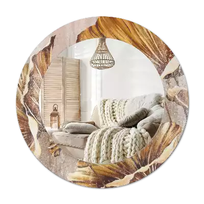 Oglindă cu decor rotundă Frunze boho