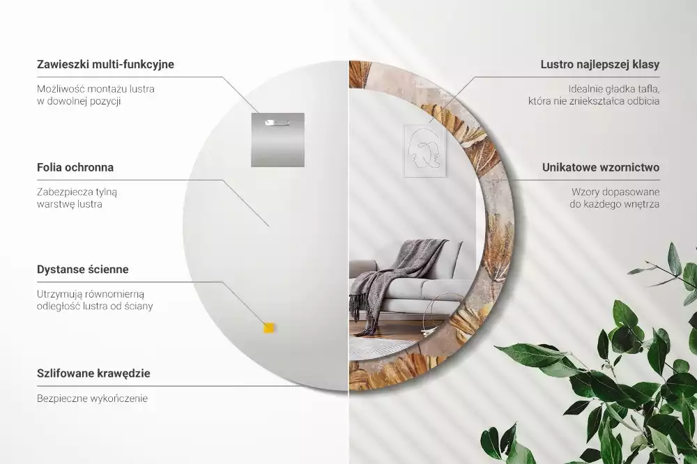 Oglindă cu decor rotundă Frunze boho
