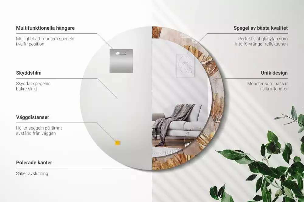 Oglindă cu decor rotundă Frunze boho