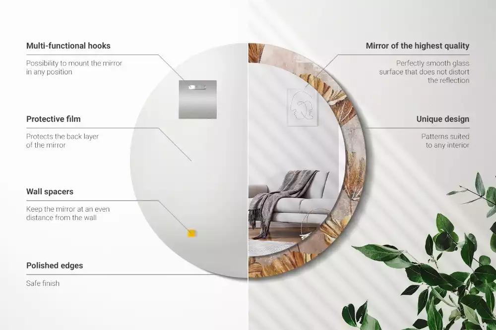 Oglindă cu decor rotundă Frunze boho
