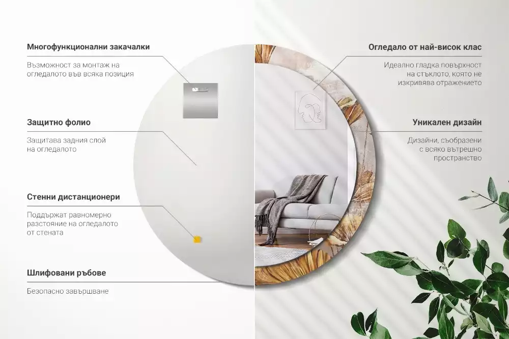 Oglindă cu decor rotundă Frunze boho