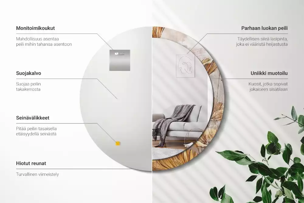 Oglindă cu decor rotundă Frunze boho