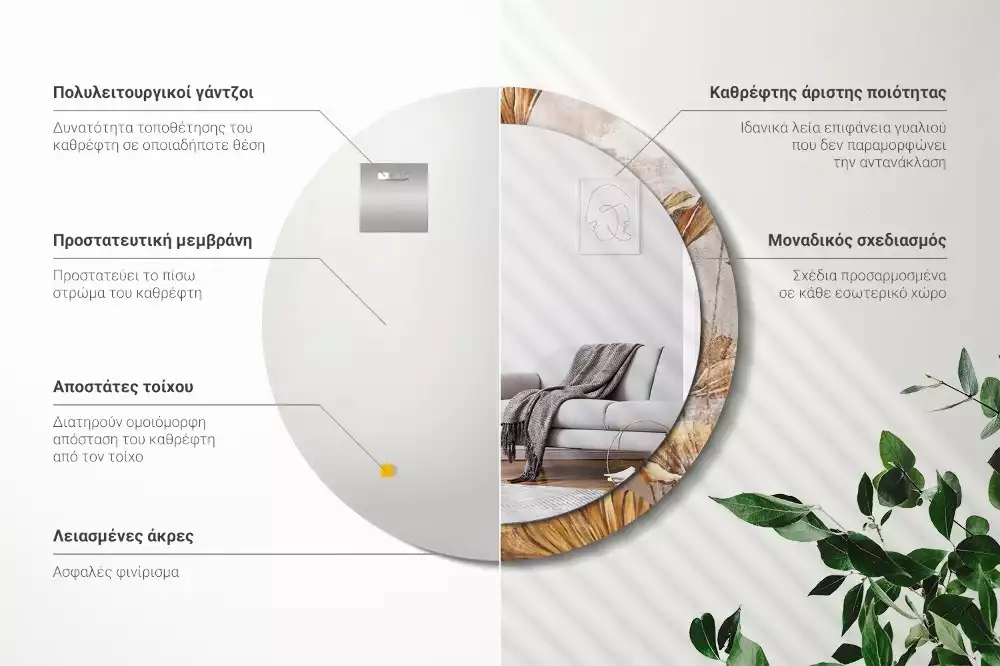 Oglindă cu decor rotundă Frunze boho