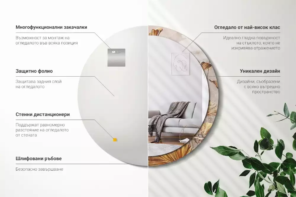 Oglindă cu decor rotundă Frunze boho