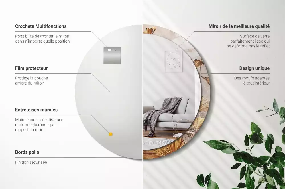 Oglindă cu decor rotundă Frunze boho