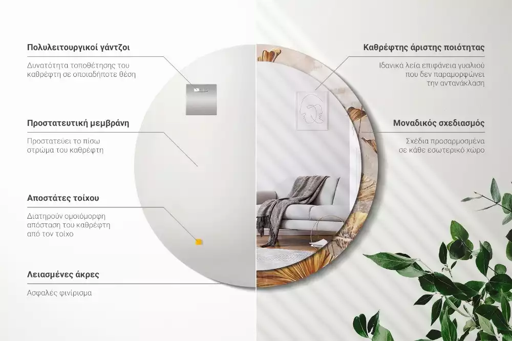 Oglindă cu decor rotundă Frunze boho