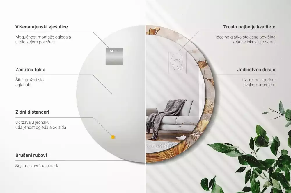 Oglindă cu decor rotundă Frunze boho