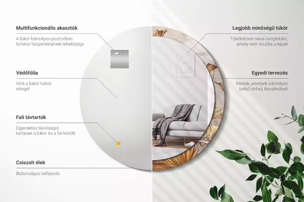 Oglindă cu decor rotundă Frunze boho