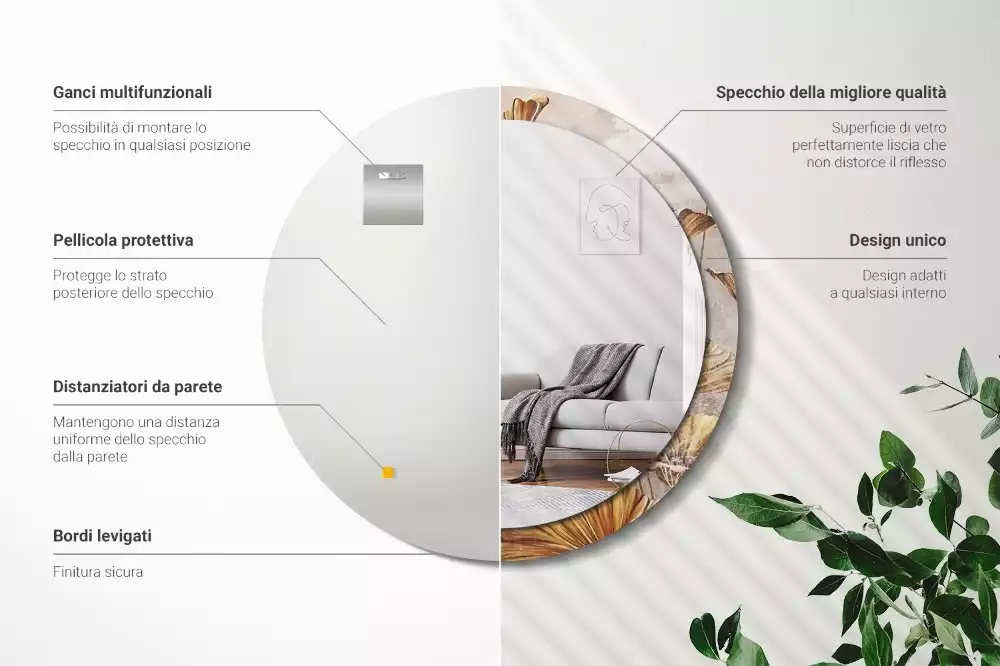 Oglindă cu decor rotundă Frunze boho