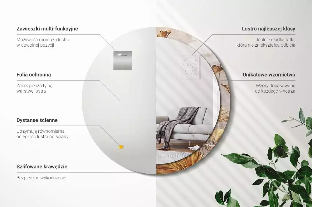 Oglindă cu decor rotundă Frunze boho