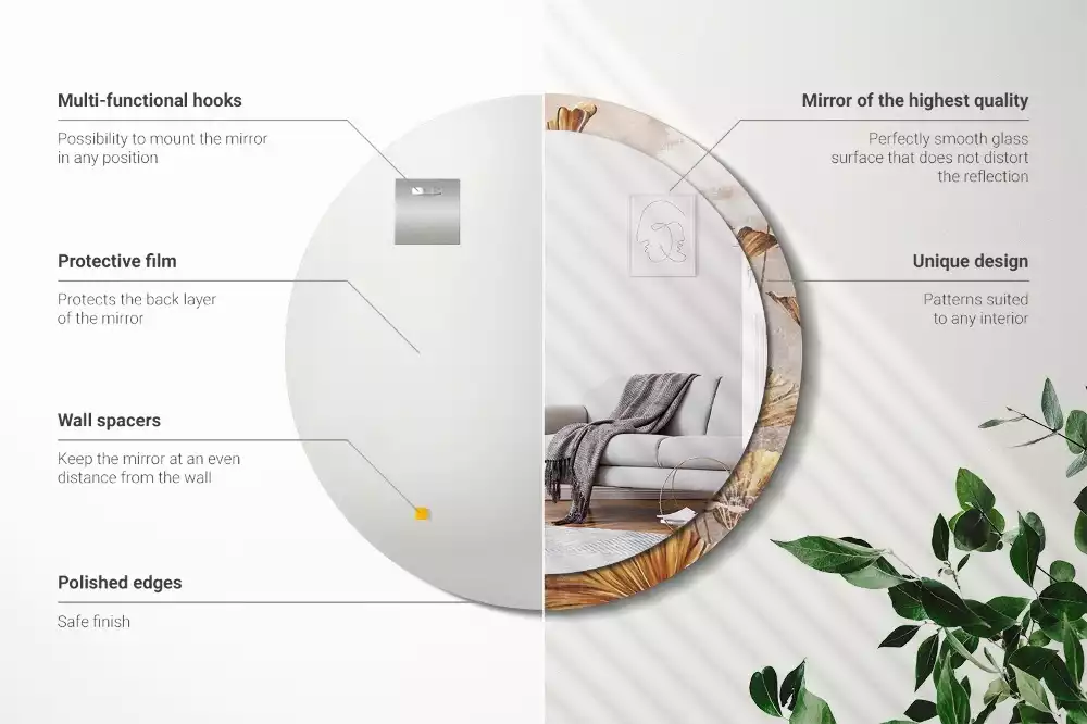 Oglindă cu decor rotundă Frunze boho