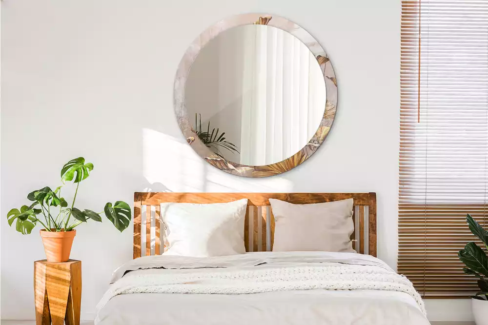 Oglindă cu decor rotundă Frunze boho