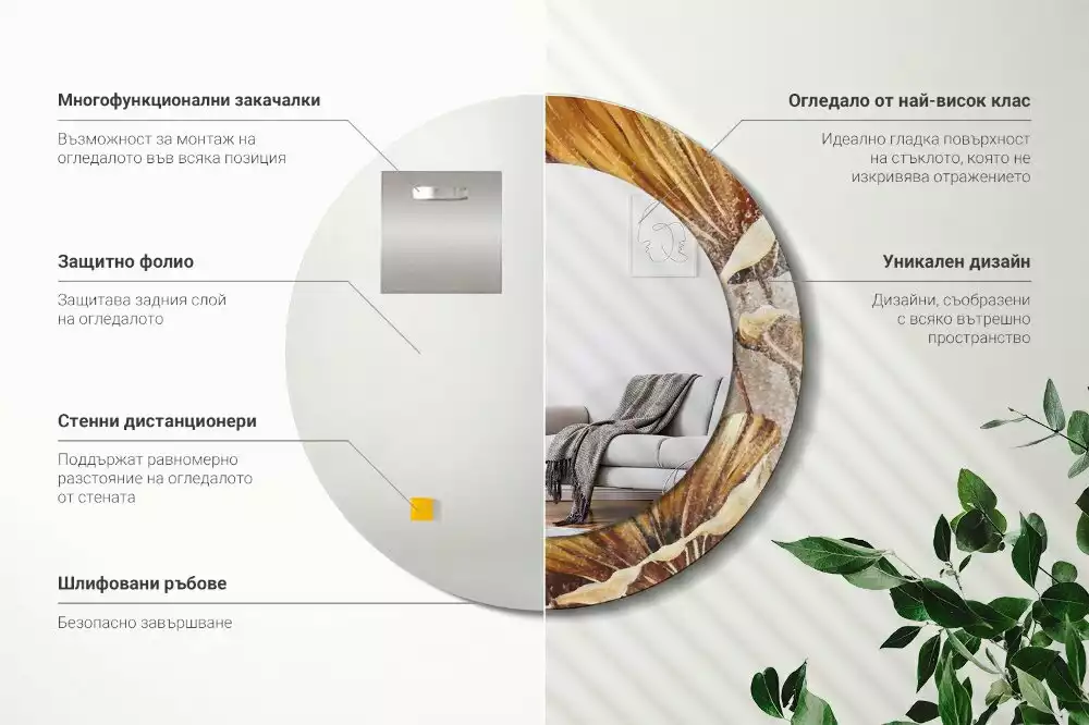 Oglindă cu decor rotundă Frunze boho