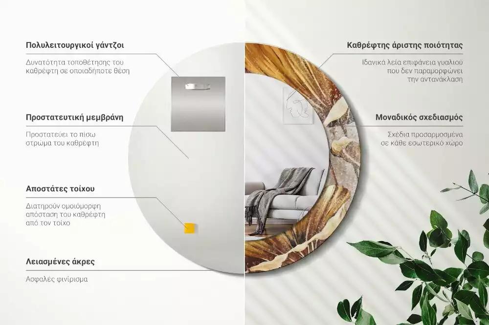 Oglindă cu decor rotundă Frunze boho