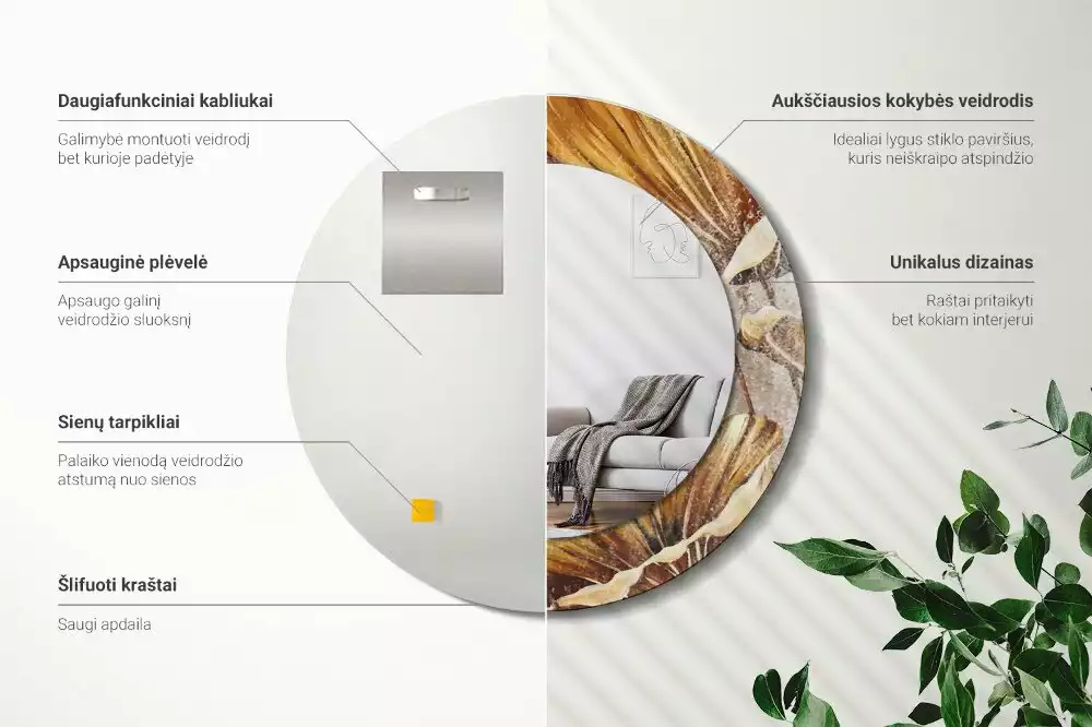 Oglindă cu decor rotundă Frunze boho