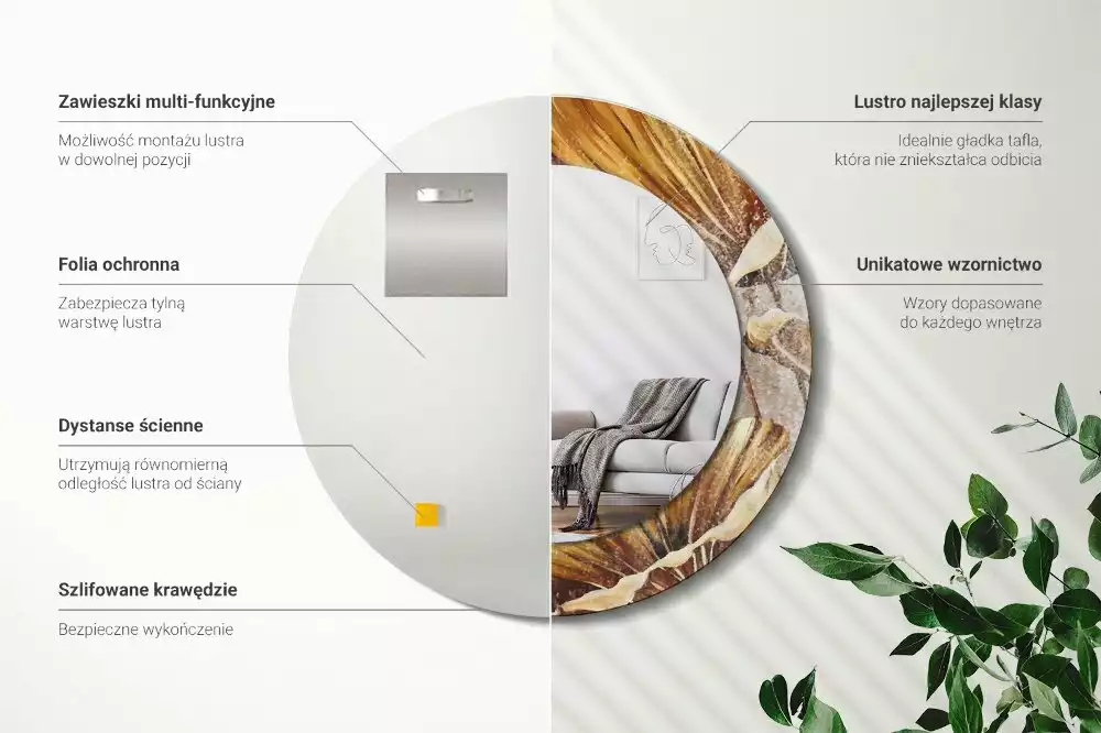 Oglindă cu decor rotundă Frunze boho