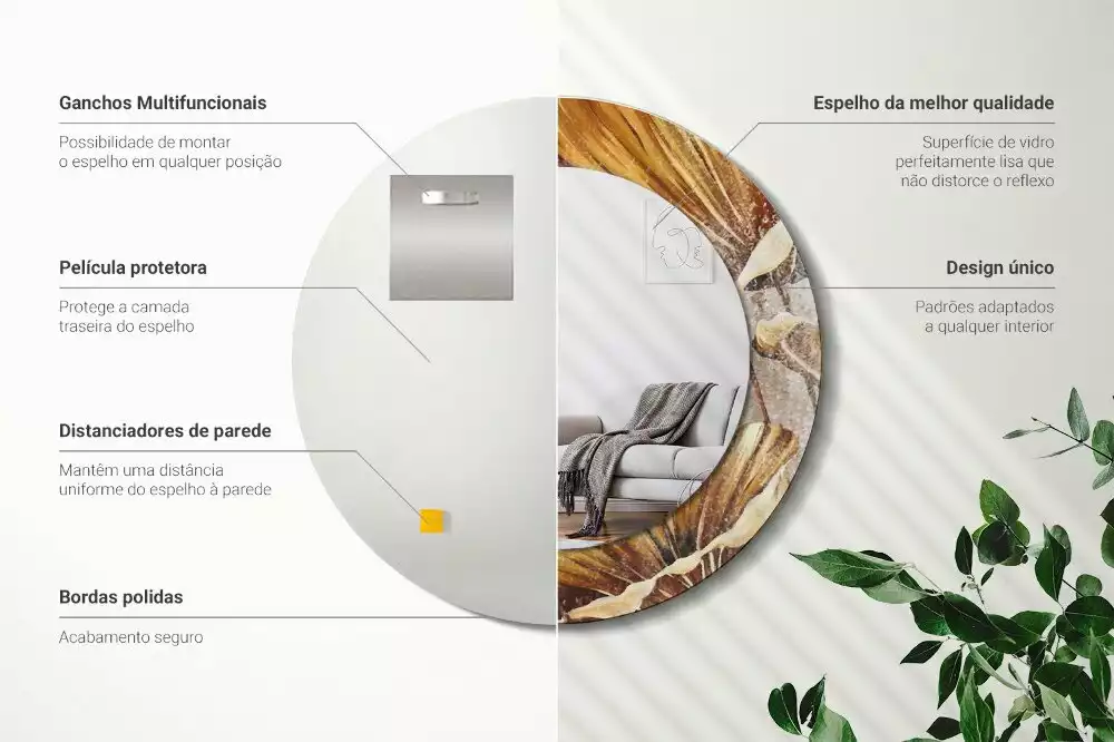 Oglindă cu decor rotundă Frunze boho