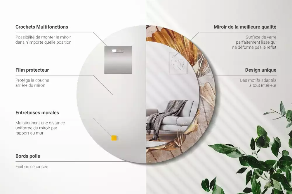 Oglindă cu decor rotundă Frunze boho