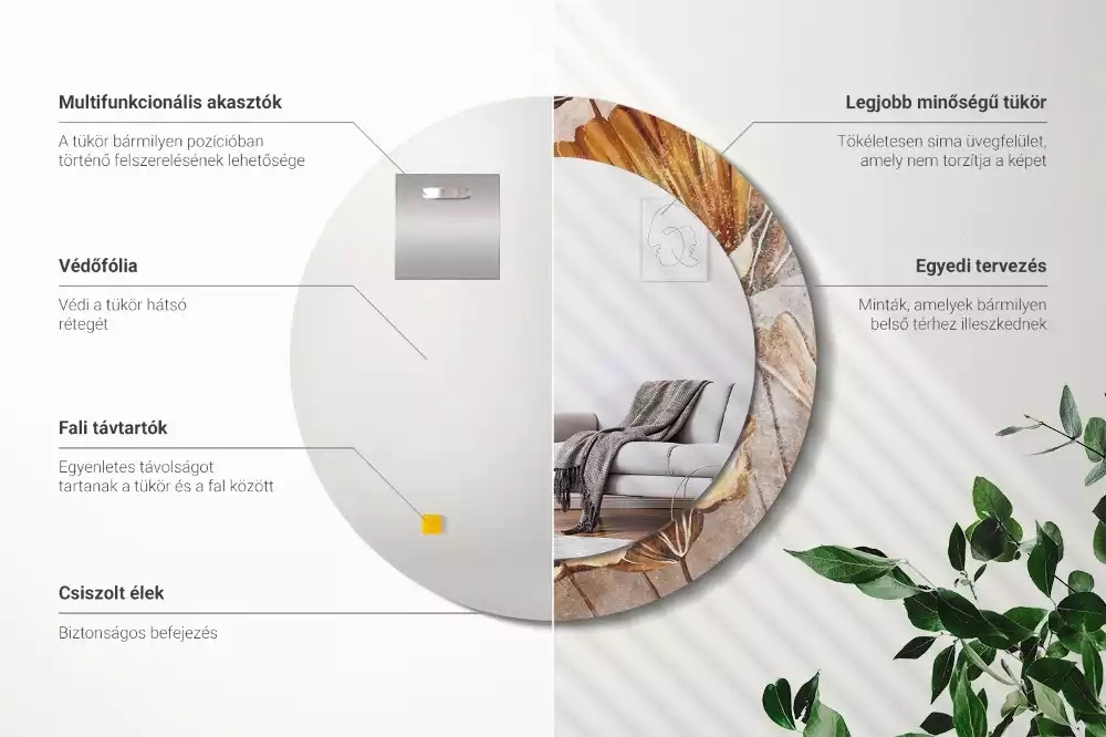 Oglindă cu decor rotundă Frunze boho