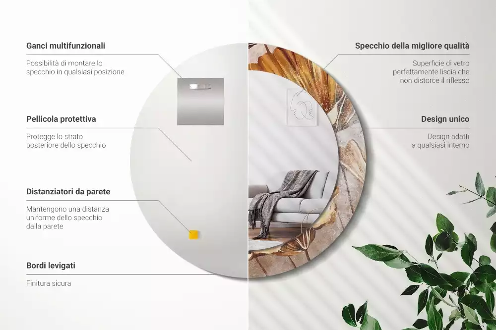 Oglindă cu decor rotundă Frunze boho