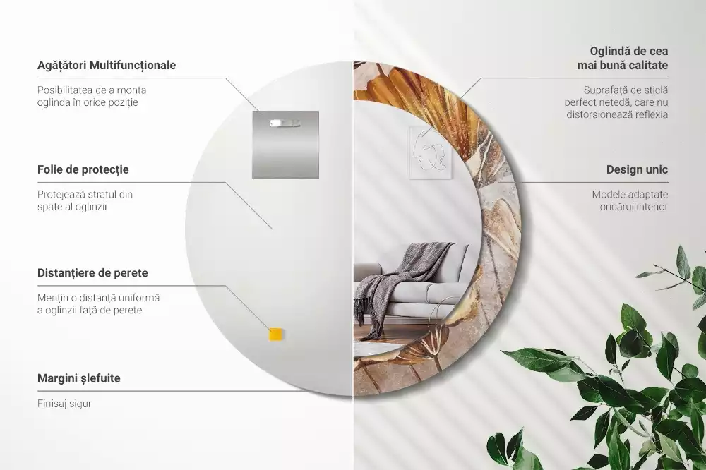 Oglindă cu decor rotundă Frunze boho