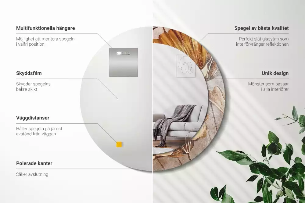 Oglindă cu decor rotundă Frunze boho