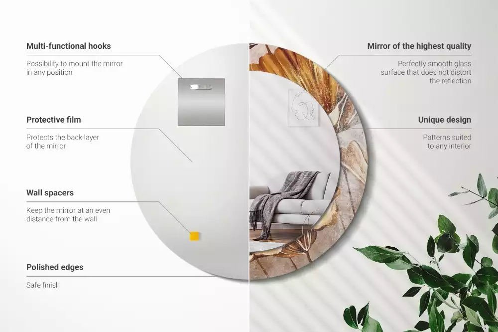 Oglindă cu decor rotundă Frunze boho