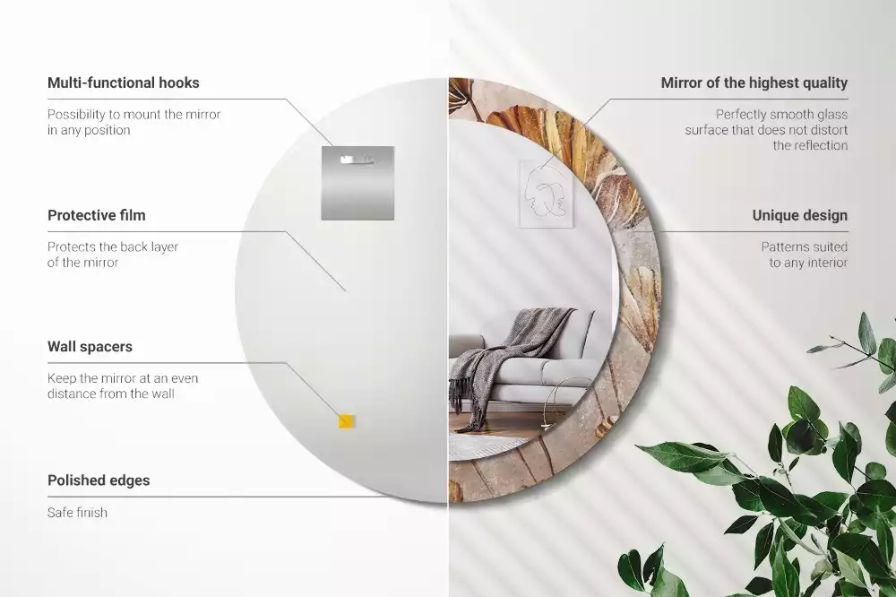 Oglindă cu decor rotundă Frunze boho