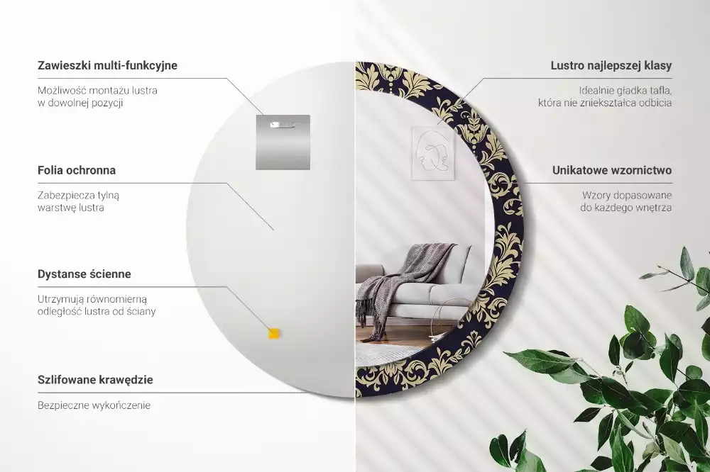 Oglindă rotundă ramă cu imprimeu Model floral