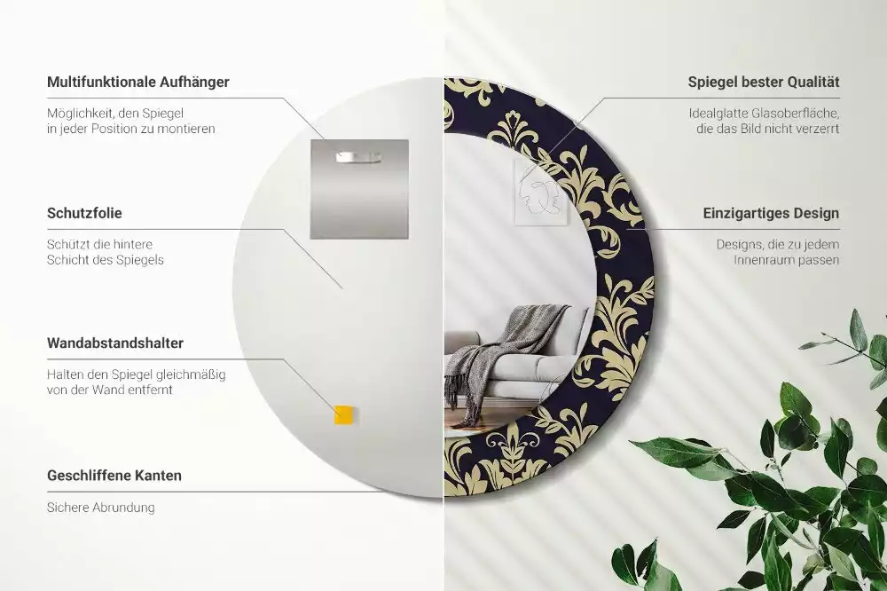 Oglindă rotundă ramă cu imprimeu Model floral