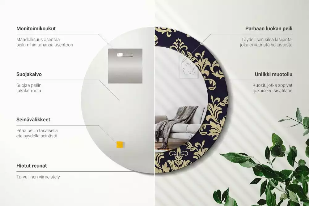 Oglindă rotundă ramă cu imprimeu Model floral