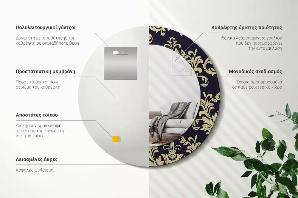 Oglindă rotundă ramă cu imprimeu Model floral