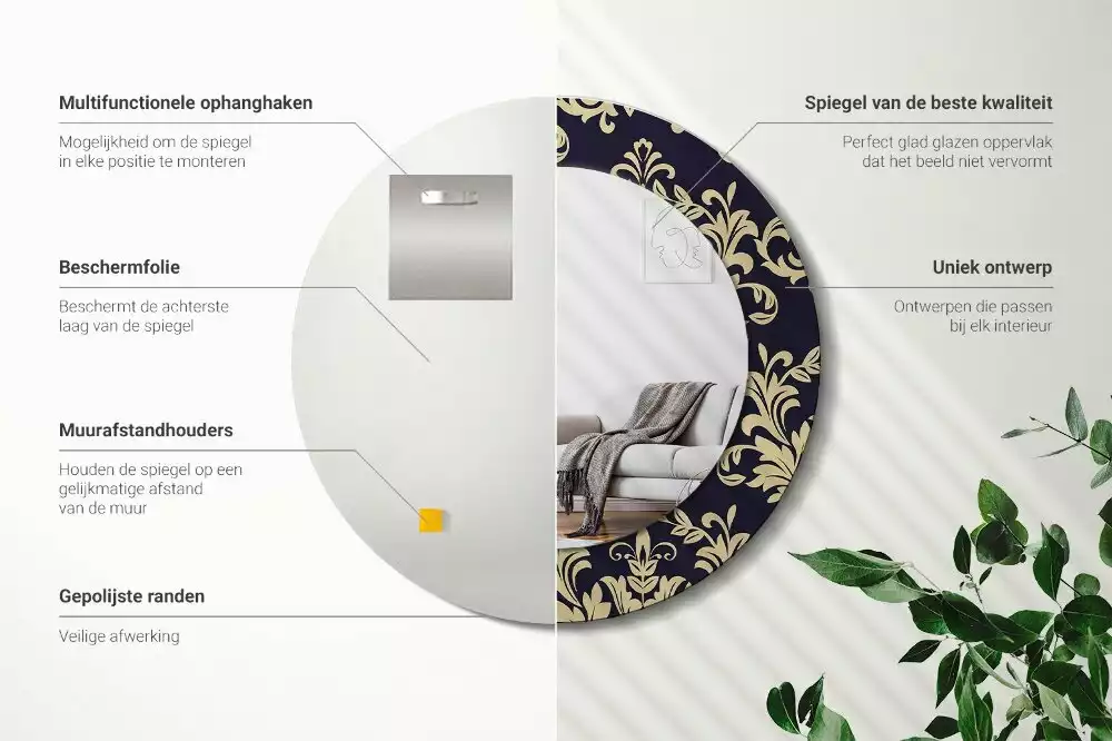 Oglindă rotundă ramă cu imprimeu Model floral