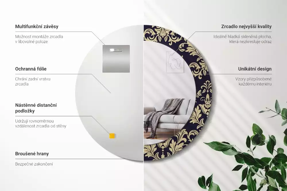 Oglindă rotundă ramă cu imprimeu Model floral