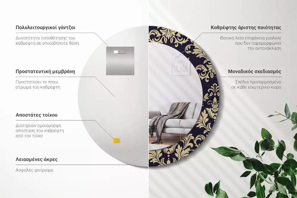 Oglindă rotundă ramă cu imprimeu Model floral