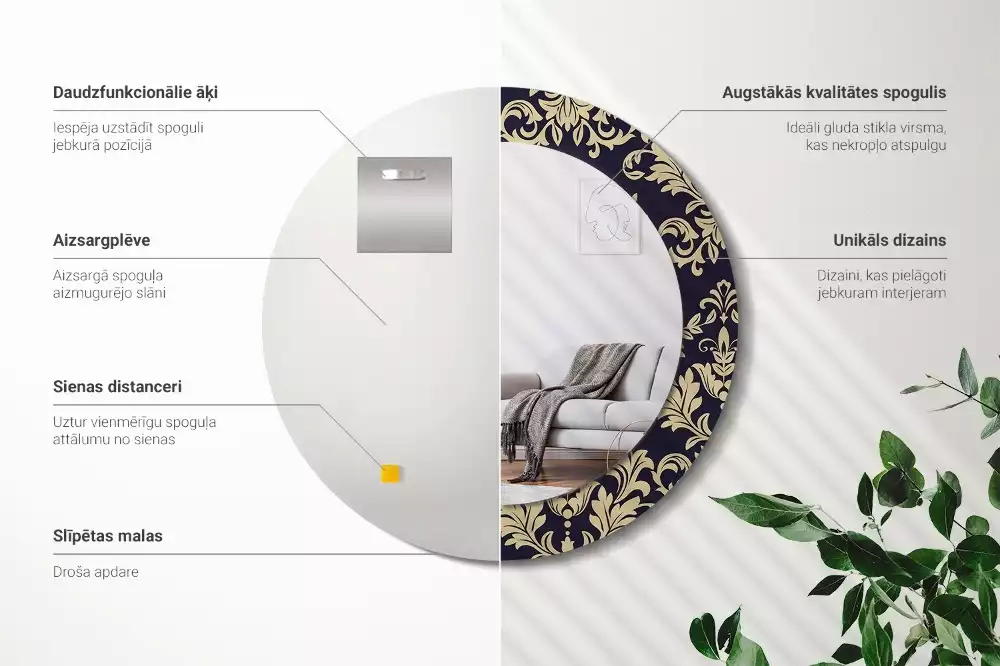 Oglindă rotundă ramă cu imprimeu Model floral