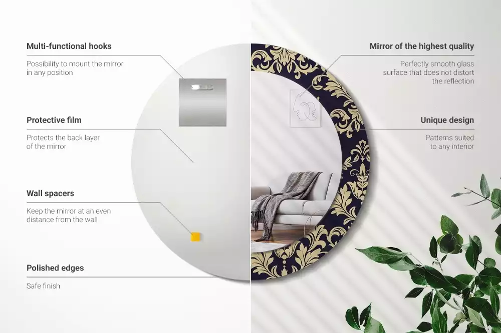 Oglindă rotundă ramă cu imprimeu Model floral